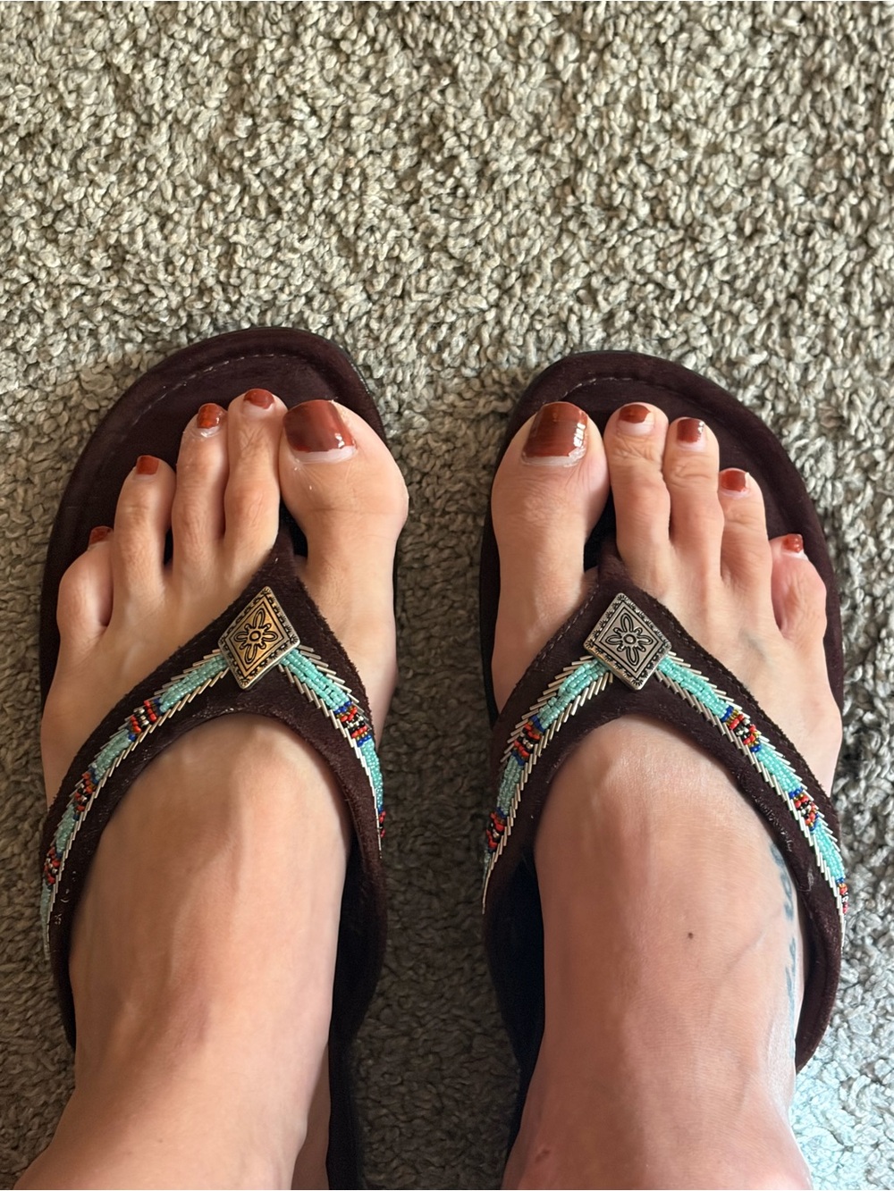 Minnetonka Beaded Suede Thong Sandals (Style 70007 CHO)
